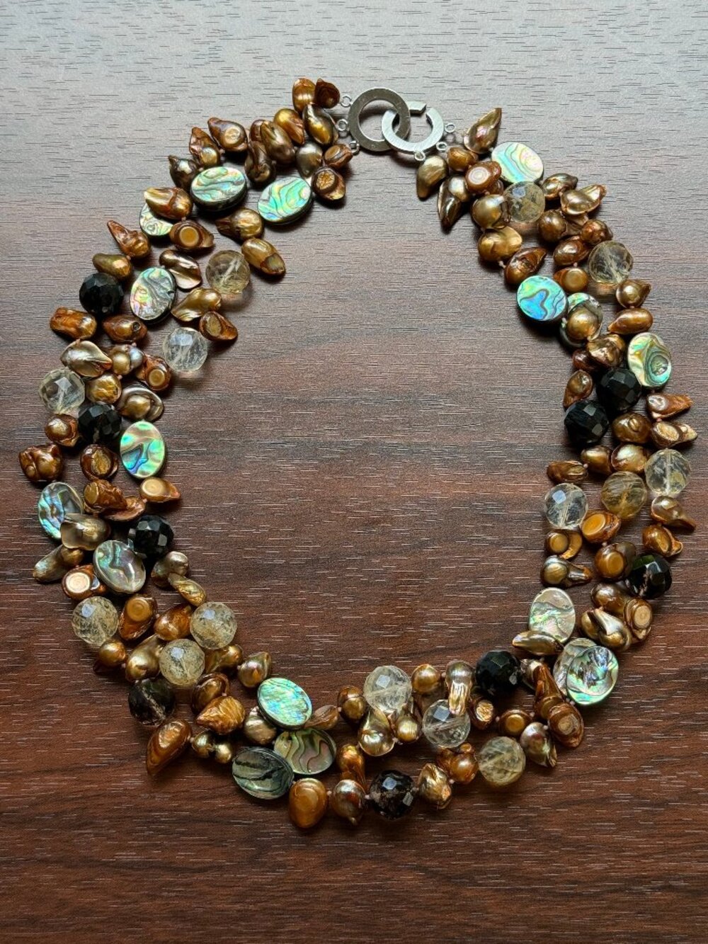 Fabulous Vintage Abalone and Pearl Statement Necklace with Glass Accents